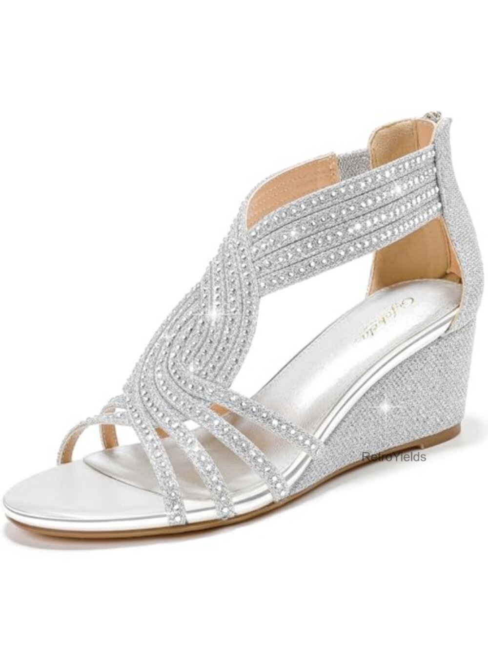 Wedge Sandals Rhinestone Ankle Strap Open Toe Wedding Party Dress